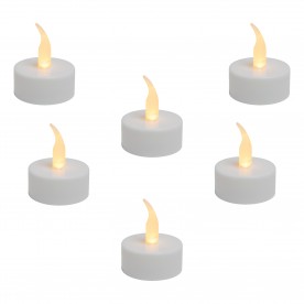 Sada LED čajových sviečok, 6 ks, 1 žltá blikajúca LED - CD 6/WH